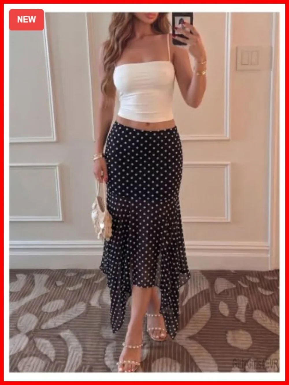 Womens Polka Dots Asymmetrical Maxi Skirt Low Rise Flowy Vintage Summer